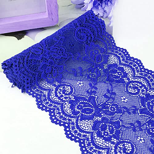 15cm x 10m Elastizität Spitzenband Spitzenbordüre Spitzenborte Zierband Dekoband Spitzen Borten Bänder zum Nähen,DIY Basteln,Deko für Kleidung Unterwäsche Dessous Hochzeitskleid Tischdeko,Dunkelblau von Duories
