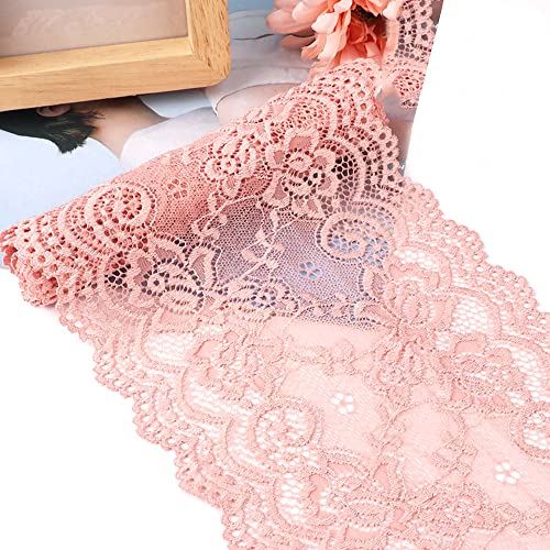 15cm x 2m Elastizität Spitzenband Spitzenbordüre Spitzenborte Zierband Dekoband Spitzen Borten Bänder zum Nähen,DIY Basteln,Deko für Kleidung Unterwäsche Dessous Hochzeitskleid Tischdeko,Rosa #1 von Duories