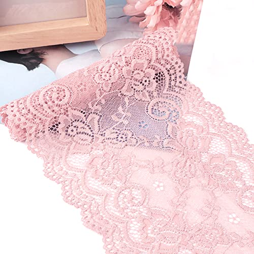 15cm x 3m Elastizität Spitzenband Spitzenbordüre Spitzenborte Zierband Dekoband Spitzen Borten Bänder zum Nähen,DIY Basteln,Deko für Kleidung Unterwäsche Dessous Hochzeitskleid Tischdeko,Rosa #2 von Duories