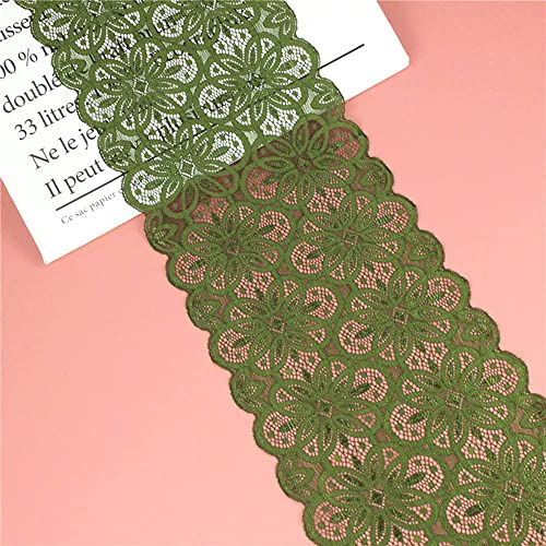 18cm x 2m Elastizität Spitzenband Spitzenbordüre Spitzenborte Zierband Dekoband Spitzen Borten Bänder zum Nähen,DIY Basteln,Deko für Kleidung Unterwäsche Dessous Hochzeitskleid Tischdeko,Armeegrün von Duories