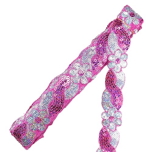 1m Glitzer Stickerei Paillette Blumen Spitzenband Spitzenborte,Blumenband Borten Bänder Dekoband Zierband Spitzenbordüre für DIY Nähen Kleidung Dessous Kostüme Vorhänge Deko,4cm Breite Rosésilber von Duories