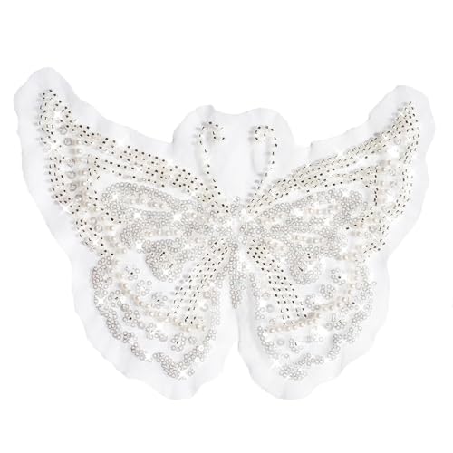 1pcs Schmetterling Perlen Pailletten Stickerei Applikation Patches, Groß Stickerei Pailletten Spitze aufnäher Appliques Nähen, Spitzenpatches Aufnähen Auf Stoff für Kleidung Kleid Hochzeitskleid, A von Duories