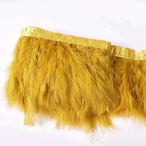 2 Meter 10-15cm Breit Flauschige Federborte,Federn Fransen Quaste Fransenborte Fransenband, Feder Fransen mit Satinband Dekoborte Dekoband Nähzubehör für DIY Basteln Kostüme Apparel Kleidung,Goldgelb von Duories