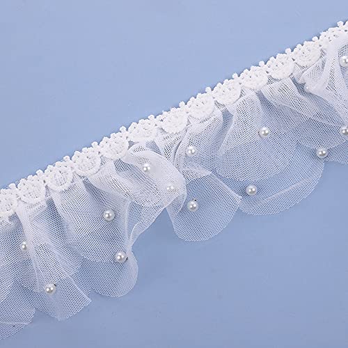 2 Yard Spitzenband Spitzenbordüre,Perle Plissee Tüll Häkelspitze Rüschen Trim Dekorband Häkel-Borte Spitzenbesatz für DIY Basteln Nähen Kleidung Rock Tischdeko Hochzeit Brautkleid Dekoration,8cm von Duories