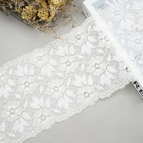 2 Yards Elastizität Spitzenband Spitzenbordüre,16cm Bunte Spitzen-Blumen Borte Dekoband Zierspitze Zierband Spitzenstoff Spitzenborte zum Nähen Deko für Kleidung Unterwäsche Tischdeko,Weiß von Duories