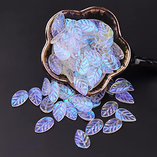 20 Stück Blatt Perlen17mm,Transparente Aurora-Glasperlen,Glänzende Lose Perlen,Durchstochene Perlen,für DIY Glas Kristall Perlen Armband Halskette Anhänger Schmuck Machen,O von Duories