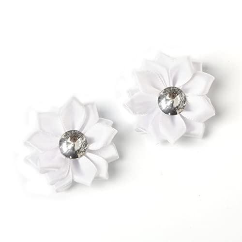 20 Stücke 4cm Strass Künstliche Satinband Blumen Blütenköpfe Blumenköpfe Kunstblumen Seidenblumen Applikationen für DIY Basteln Stirnband Haarschleifen Scrapbooking Hochzeit Party Home Deko,Weiß von Duories