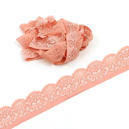 20 Yards Elastizität Spitzenband Spitzenborte,25mm Spitzenbordüre Spitzenbesatz Dekoband Zierband Bänder zum Nähen,Spitze-Borten für Handwerk Nähzubehör Kleid Hochzeit Unterwäsche,Champagnerrosa von Duories