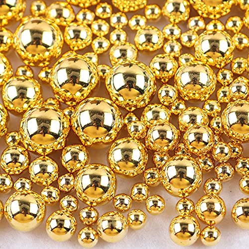 200 STK 8mm Runde Kunststoffperlen ohne bohrung, Bunte Bastelperlen Perlen,Perlen zum Basteln für DIY Schmuck Zubehör, Streudeko Deko Perlen für Hochzeit Taufe Party Vasenfüller Tischdeko,Golden von Duories