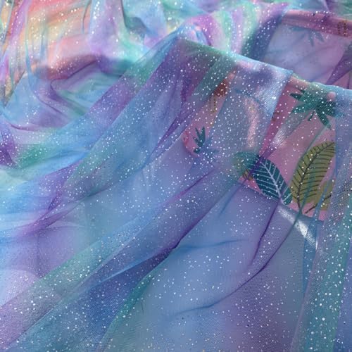 200cm x 150cm Soft Mash Stoff Meterware, Regenbogen Tüllstoff Netzstoff zum Nähen Meterware, Dekostoff Tüll Stoff zum Basteln Bekleidung Gardine Vorhänge Tischdecken Hochzeit Party,Lila Blau Grün von Duories