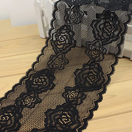 20cm Breite Elastizität Spitzenborte Spitzenband Spitzenbordüre Zierband Spitze Blume Borte für Handwerk Dessous Hochzeitskleid Hochzeit Dekor,Schwarz,10m von Duories