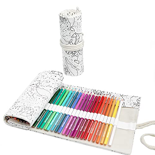 24 Löcher Handgefertigter Canvas-Bleistiftwickel,Unisex Federmäppchen Pencil Case Bleistift Wrap Kasten Bleistifthalter Schreibwarenbeutel Bleistift Beutel für Künstler Schule Büro,Weiß Konstellation von Duories