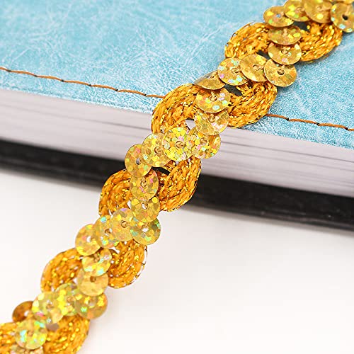 25 Meter 15mm Pailletten Spitzenband Paillettenband Spitzenborte Dekoband Zierband Borten Bänder Bling Glitzer Pailletten Bänder Trim Bortenband für DIY Nähen Handwerk Deko Bastelprojekte,Gold B von Duories