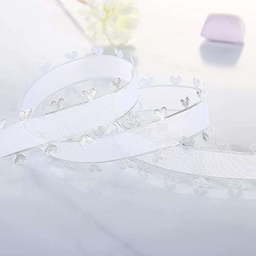 25mm x 18m Herzen Organzaband Organza Bänder Geschenkband Tüllband Schleifenband Dekoband für Auto Hochzeit Deko Tischdeko Zimmerdeko,Machen Antennenschleifen Autoschleifen Autoschmuck,Weiß Silber von Duories