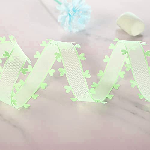 25mm x 18m Herzen Organzaband Organza Bänder Geschenkband Tüllband Schleifenband Dekoband für Auto Hochzeit Deko Tischdeko Zimmerdeko,um zu Machen Antennenschleifen Autoschleifen Autoschmuck,Grün von Duories