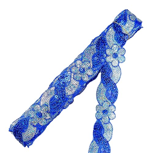 2m Glitzer Stickerei Paillette Blumen Spitzenband Spitzenborte,Blumenband Bänder Dekoband Zierband Spitzenbordüre für DIY Nähen Kleidung Dessous Kostüme Vorhänge Deko,4cm Breite Königsblau Silber von Duories