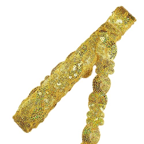 2m Glitzer Stickerei Paillette Blumen Spitzenband Spitzenborte,Blumenband Borten Bänder Dekoband Zierband Spitzenbordüre für DIY Nähen Kleidung Dessous Kostüme Vorhänge Deko,4cm Breite Gold von Duories