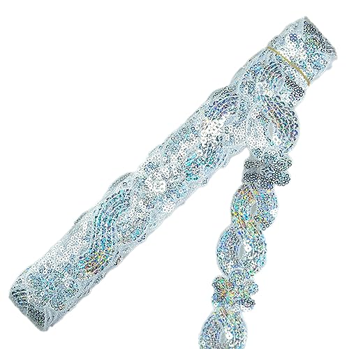 2m Glitzer Stickerei Paillette Blumen Spitzenband Spitzenborte,Blumenband Borten Bänder Dekoband Zierband Spitzenbordüre für DIY Nähen Kleidung Dessous Kostüme Vorhänge Deko,4cm Breite Silber von Duories