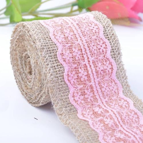 2m Juteband mit Spitze, Breite 6cm Vintage Spitze Juteband Jutebänder, Natürliche Jute Bänder und Spitze Dekoband für DIY Basteln Hochzeit Geschenkverpackung Weihnachten Deko Hausdeko, Rosa 2m Juteband mit Spitze, Breite 6cm Vintage Spitze Juteband Jutebänder, Natürliche Jute Bänder und Spitze Dekoband für DIY Basteln Hochzeit Geschenkverpackung Weihnachten Deko Hausdeko, Rosa von Duories