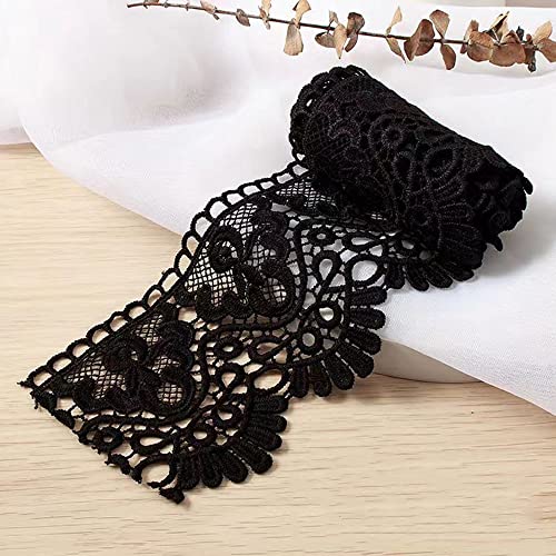 3 Yard 10cm Breite Milchseide Vintage Spitzenborte Spitzenband Spitzenbordüre Stickerei Dekoband Zierband Spitze Blumenband Borte für Nähen Handwerk Dessous Hochzeitskleid Hochzeit Haus Deko,Schwarz von Duories