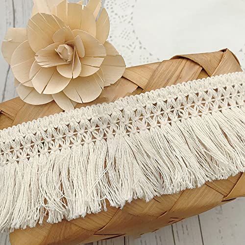 3 Yards 6cm Breite Beige Baumwolle Quaste Spitzenband Fransenbesatz Spitzenbesatz zum Nähen Fransenborte Quaste Trimmen Nähzubehör für DIY Kostüme Bekleidung Vorhang Kleidung Tischdecke Hochzeit Deko von Duories