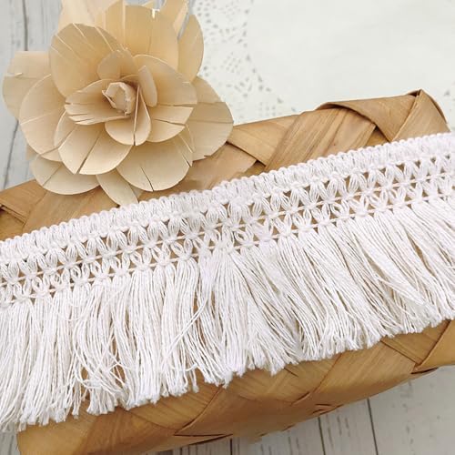 3 Yards 6cm Breite Weiß Baumwolle Quaste Spitzenband Fransenbesatz Spitzenbesatz zum Nähen Fransenborte Quaste Trimmen Nähzubehör für DIY Kostüme Bekleidung Vorhang Kleidung Tischdecke Hochzeit Deko von Duories