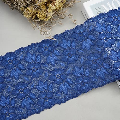 3 Yards Elastizität Spitzenband Spitzenbordüre,16cm Bunte Spitzen-Blumen Borte Dekoband Zierspitze Zierband Spitzenstoff Spitzenborte zum Nähen Deko für Kleidung Unterwäsche Tischdeko,Navy blau von Duories