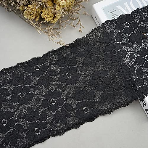 3 Yards Elastizität Spitzenband Spitzenbordüre,16cm Bunte Spitzen-Blumen Borte Dekoband Zierspitze Zierband Spitzenstoff Spitzenborte zum Nähen Deko für Kleidung Unterwäsche Tischdeko,Schwarz von Duories