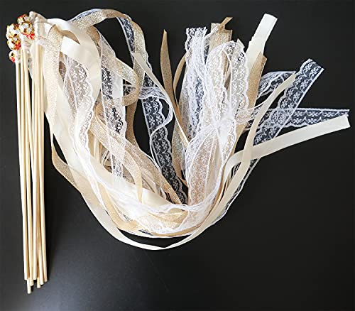30x Wedding Wands Zauberstäbe mit Glocken,Spitzen Luftschlangen Seide Fee Stick,Lace Ivory Ribbon Wands Wedding Ribbon Stick Glücksstäbe für Hochzeit Partys Babypartys Geburtstag Weihnachten Feiern 30x Wedding Wands Zauberstäbe mit Glocken,Spitzen Luftschlangen Seide Fee Stick,Lace Ivory Ribbon Wands Wedding Ribbon Stick Glücksstäbe für Hochzeit Partys Babypartys Geburtstag Weihnachten Feiern von Duories