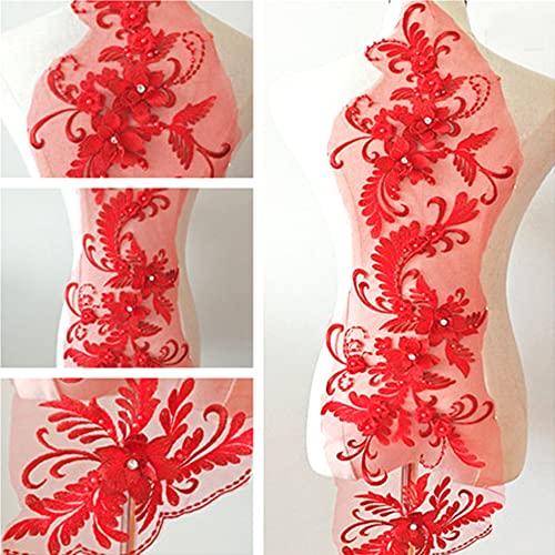 3D Spitze Flicken Applique Patch Stickerei Perlen Patches Blumenmotiv Spitzenbesatz für DIY Handwerk Nähen Ausschnitt Hochzeit Braut Kleidung Dekoration, Rot von Duories