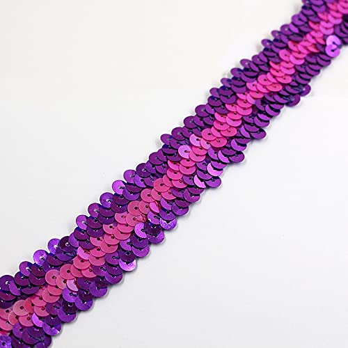 3cm Gold Glitter 3-Rows Crafts Sequin, Flat Glitter Stretch Bling Paillettes Fabric Ribbon Metallic Applique Trim Lace for Dress Headband, Paillettenborte, Stretch-Pailletten,5 yards,Lila/Rosenrot von Duories