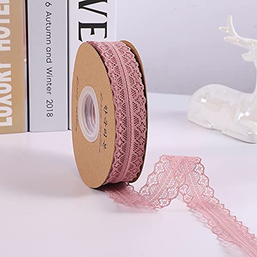 45M 3cm Breit Spitzenband Spitzenbordüre Geschenkband Spitze Borten Band Dekoband Zierband Spitzenborte Spitzenstoff Zum Nähen für DIY Basteln Hochzeit Tischdeko Scrapbooking Geschenkbox,Dunkelpink von Duories