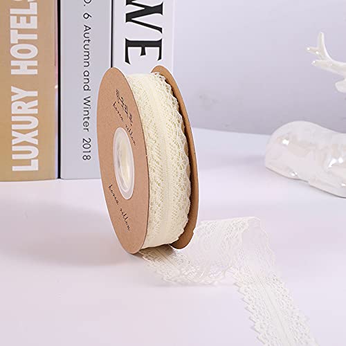 45M 3cm Breit Spitzenband Spitzenbordüre Geschenkband Spitze Borten Band Dekoband Zierband Spitzenborte Spitzenstoff Zum Nähen für DIY Basteln Hochzeit Tischdeko Scrapbooking Geschenkbox,Creme von Duories
