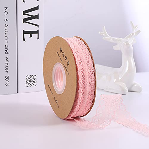 45M 3cm Breit Spitzenband Spitzenbordüre Geschenkband Spitze Borten Band Dekoband Zierband Spitzenborte Spitzenstoff Zum Nähen für DIY Basteln Hochzeit Tischdeko Scrapbooking Geschenkbox,Rosa #2 von Duories