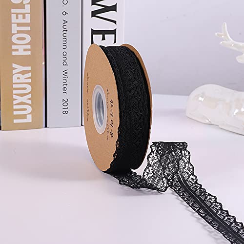 45M 3cm Breit Spitzenband Spitzenbordüre Geschenkband Spitze Borten Band Dekoband Zierband Spitzenborte Spitzenstoff Zum Nähen für DIY Basteln Hochzeit Tischdeko Scrapbooking Geschenkbox,Schwarz von Duories