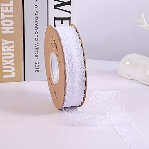 45M 3cm Breit Spitzenband Spitzenbordüre Geschenkband Spitze Borten Band Dekoband Zierband Spitzenborte Spitzenstoff Zum Nähen für DIY Basteln Hochzeit Tischdeko Scrapbooking Geschenkbox,Weiß von Duories