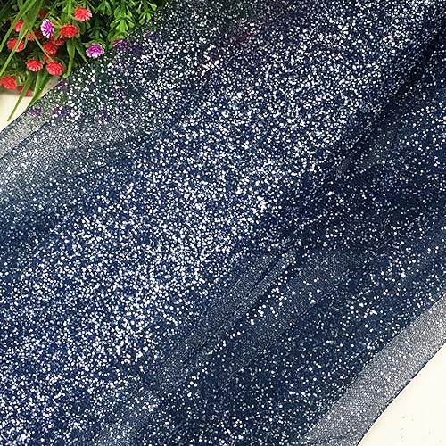 45cm x 150cm Tüllstoff Mash Stoffe Netzstoff zum Nähen,Bling Funkeln Glitzer Tüll Stoffe Dekostoff für DIY Basteln Bekleidung Tüllrock Hochzeitskleid Schleier Tischdecken Hochzeit Party Deko，Navy blau von Duories