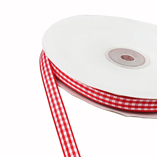 45m Karoband Schleifenband Geschenkband Vichy Bauernkaro Bänder zum Basteln,Stoffband Dekoband Bögen für Weihnachten Hochzeit Valentinstag Taufe Geburtstags Party Geschenk Verpackung,15mm Rot von Duories