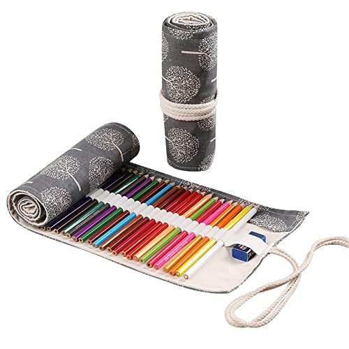 48 Löcher Handgefertigter Canvas-Bleistiftwickel,Unisex Federmäppchen Pencil Case Bleistift Wrap Kasten Bleistifthalter Schreibwarenbeutel Bleistift Beutel für Künstler Schule Büro,Schwarz-weißer Baum 48 Löcher Handgefertigter Canvas-Bleistiftwickel,Unisex Federmäppchen Pencil Case Bleistift Wrap Kasten Bleistifthalter Schreibwarenbeutel Bleistift Beutel für Künstler Schule Büro,Schwarz-weißer Baum von Duories
