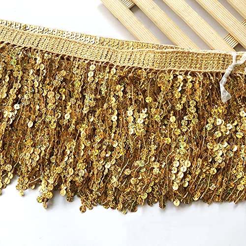 5 Yard 16cm Pailletten Fransen Quaste Fransenborte Fransenband Schnittfranse Dekoband Zierband Dekoborte Tanzfransen Nähzubehör für DIY Basteln Apparel Kleidung,Kostüme,Nähen,Dekoration,Gold von Duories