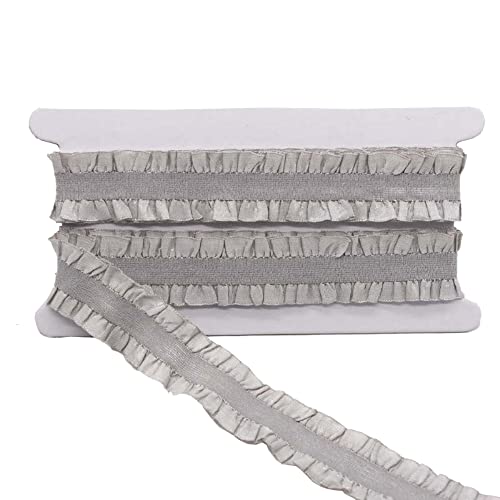 5 Yards 25 mm Elastische Stretch-Spitzenborte,Bilateral Geraffte Rüschen Chiffonband,Doppelrüschen Spitzenband für Hochzeit Applikationen DIY Nähen Handwerk Geschenkbox,Partydekoration,Grau von Duories