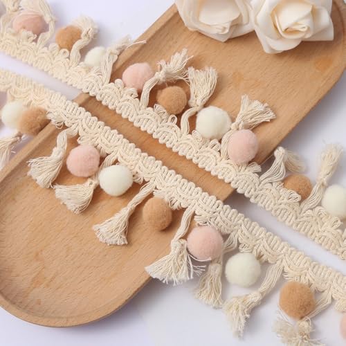 5 Yards Bunt Pomponborte zum Basteln,Dekoband Mit Pom Poms Bommelborte Dekoband Bommelband,Pomponband Fransenborte Fransenbordüre Fransenband Zierband Dekoborte Pompons Borte zum Nähen,Weiß Khaki Rosa 5 Yards Bunt Pomponborte zum Basteln,Dekoband Mit Pom Poms Bommelborte Dekoband Bommelband,Pomponband Fransenborte Fransenbordüre Fransenband Zierband Dekoborte Pompons Borte zum Nähen,Weiß Khaki Rosa von Duories