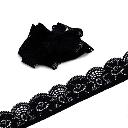 5 Yards Elastizität Spitzenband Spitzenborte, 25mm Spitzenbordüre Spitzenbesatz Dekoband Zierband Borten Bänder zum Nähen,Spitze-Borten für Handwerk Nähzubehör Kleid Hochzeit Unterwäsche, Schwarz von Duories