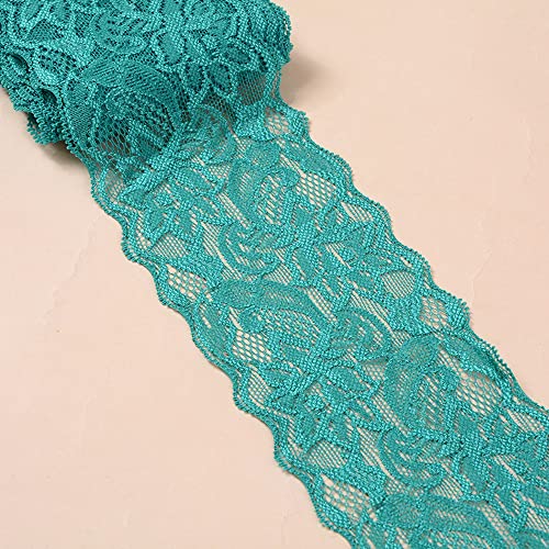5 Yards Elastizität Spitzenbordüre Spitzenband,8cm Breite Bunte Spitzen-Blumen Borte Dekoband Zierspitze Zierband Spitzenstoff Spitzenborte für Nähen DIY Handwerk Kleidung Unterwäsche,Dunkelgrün von Duories