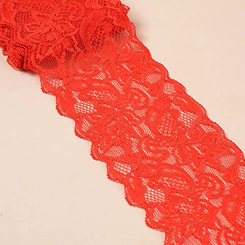 5 Yards Elastizität Spitzenbordüre Spitzenband,8cm Breite Bunte Spitzen-Blumen Borte Dekoband Zierspitze Zierband Spitzenstoff Spitzenborte für Nähen DIY Handwerk Kleidung Unterwäsche,Rot von Duories