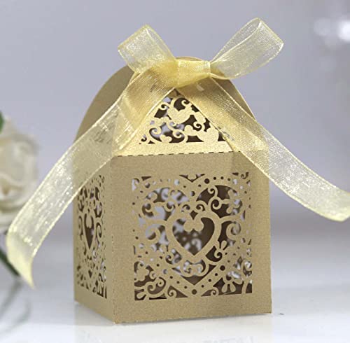 50 Stück Hohles Liebes Geschenkbox Geschenkschachtel Bonboniere Box Geschenkkarton Gastgeschenk Faltschachtel für Hochzeit Taufe Geburtstag Party Favor Tischdeko Brautpaar Geschenk Verpackung,Gold C von Duories