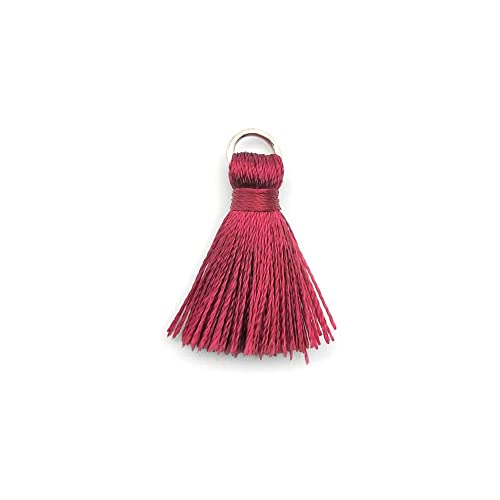 50 Stück Mini Quasten Anhänger,2cm Seidige Gerade Fransen Tassel Troddel Armband Schlüsselanhänger Basteln Quaste für Ohrringe Schmuckherstellung Taschen Lesezeichen DIY Handwerk Zubehör,Weinrot von Duories