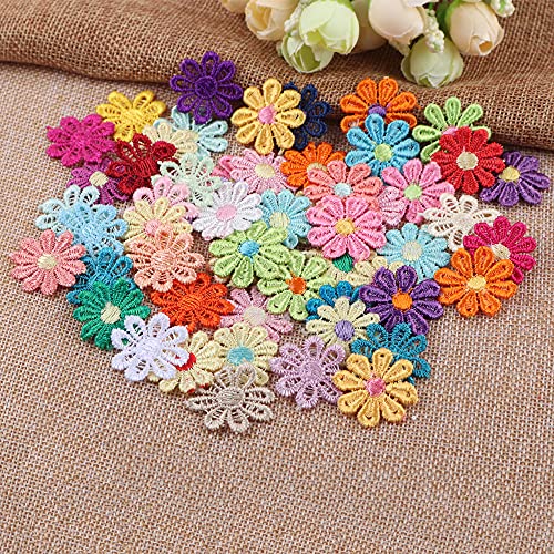 50 Stück Spitze Stickerei Kleines Gänseblümchen Applique Patches Sticker Aufnäher Applikation Flicken zum Aufnähen Gestickte Basteln und Dekorieren Kleidung Gardine Tischtuch Taschen Schal,Bunte #3 von Duories