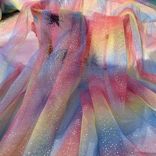 50cm x 150cm Soft Mash Stoff Meterware, Regenbogen Stoffe Tüllstoff Netzstoff zum Nähen Meterware, Dekostoff Tüll Stoff zum Basteln Bekleidung Gardine Vorhänge Tischdecken Hochzeit Party,Rot Blau Gelb von Duories