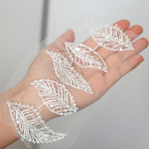 5er-Set Blätter Perlen Pailletten Stickerei Applikation Patches, Groß Stickerei Pailletten Spitzenpatches Spitze aufnäher Appliques Nähen, Patches Aufnähen Auf Stoff für Kleidung Kleid Hochzeitskleid von Duories